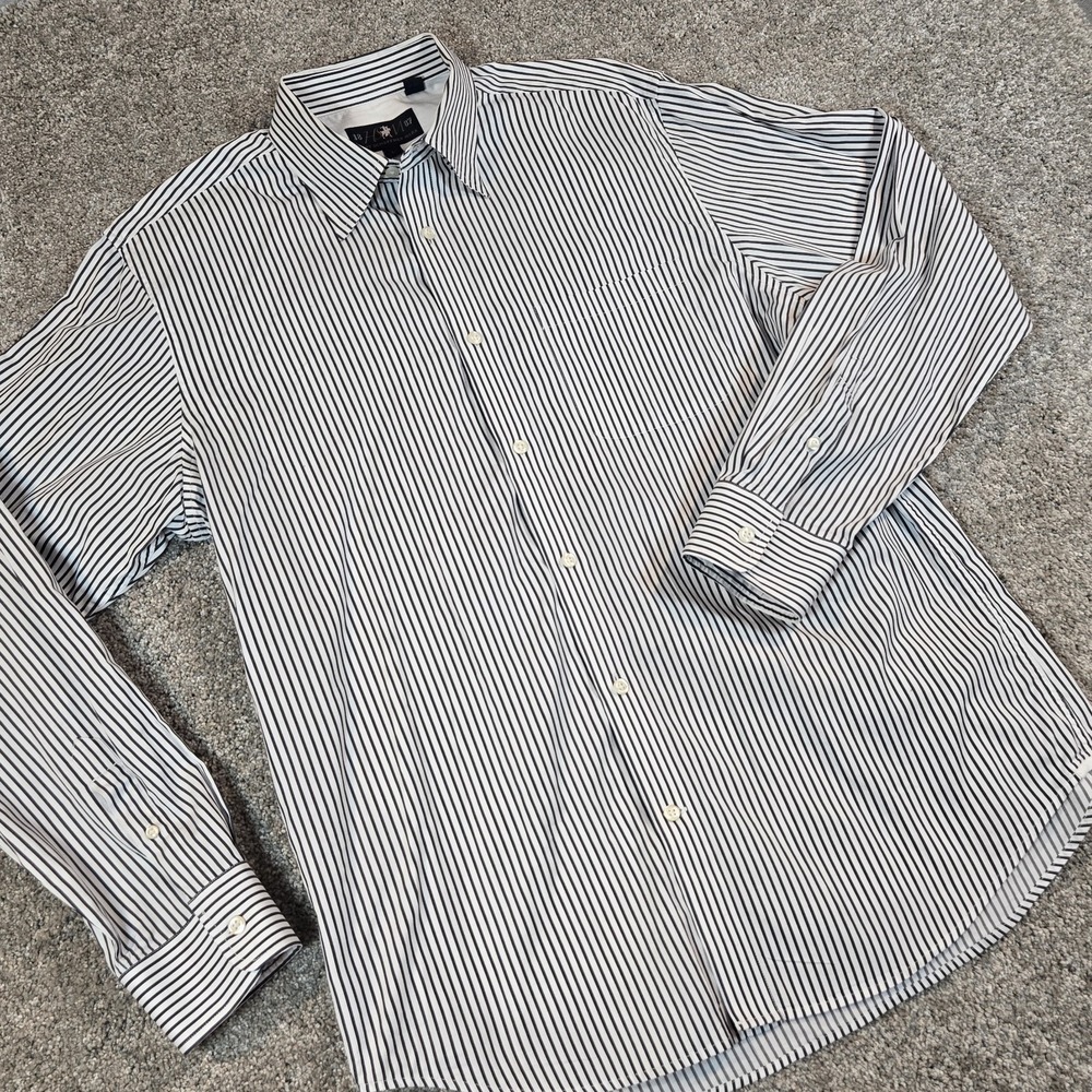 Hart Schaffner Marx  Dress Shirt Mens Large Blue/ White Striped Button Up  HSM‎